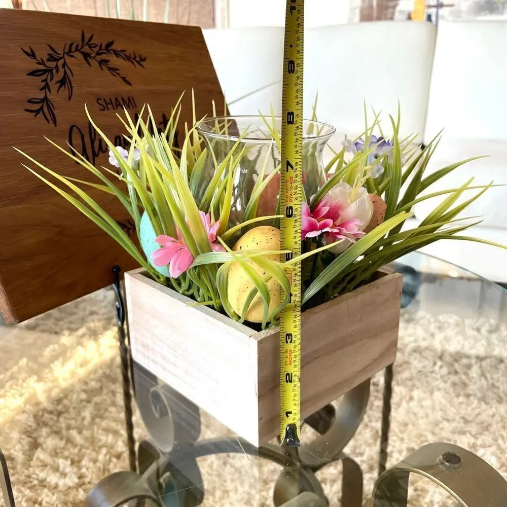 NWT Beautiful Easter Floral Candle Holder Square Wooden Box Table Centerpiece